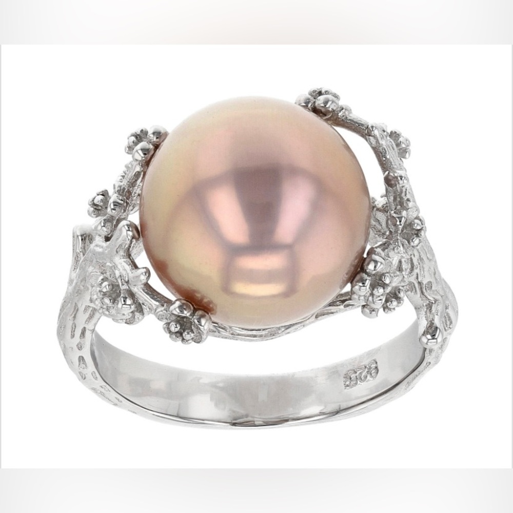 Pink Cultured Freshwater Pearl, Rhodium/Sterling Silver Ring